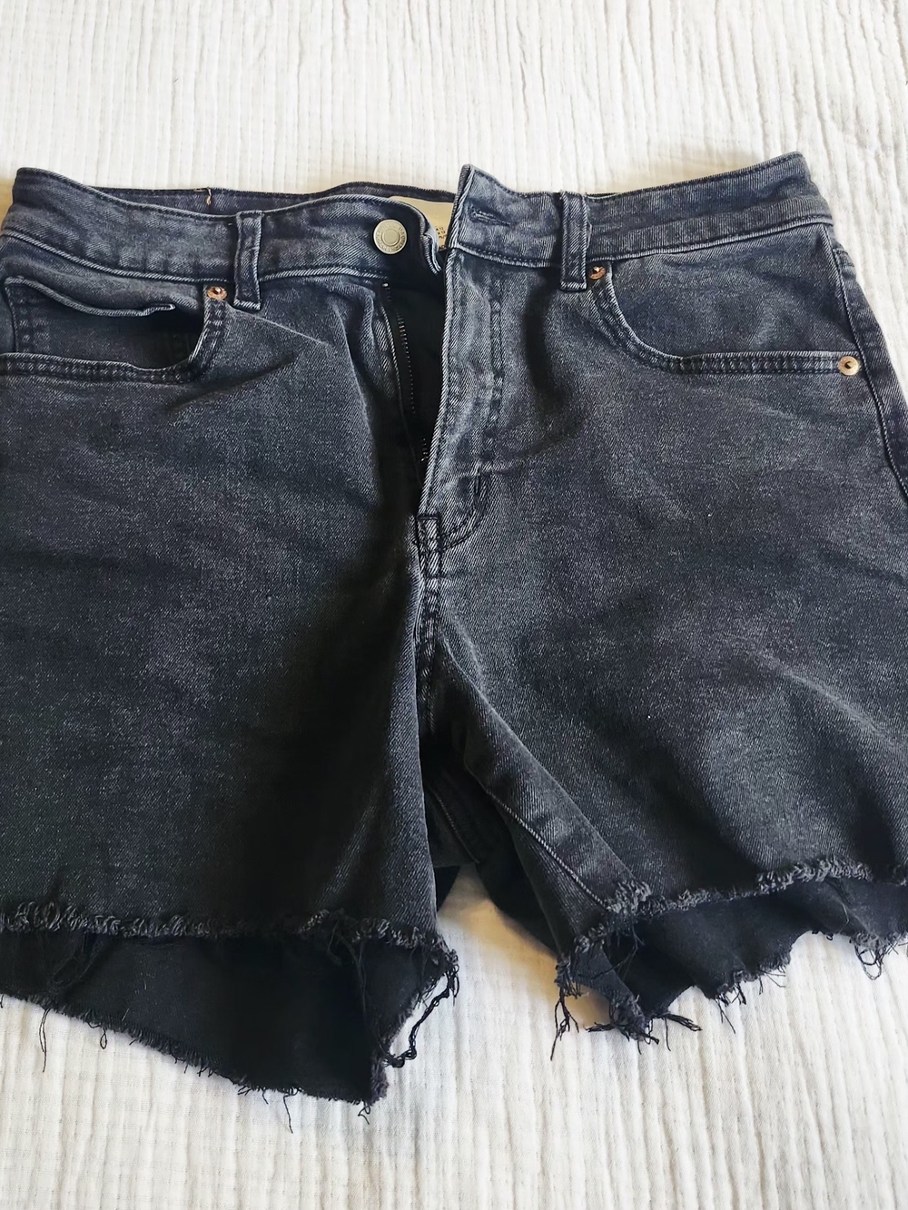 H&M Black Washed Denim Frayed Hem Shorts